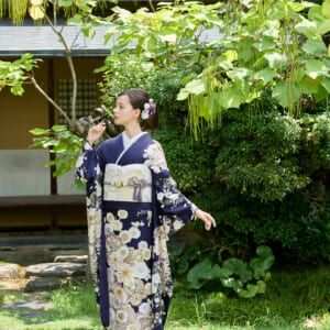 紺地の花霞｜振袖レンタル FL-058