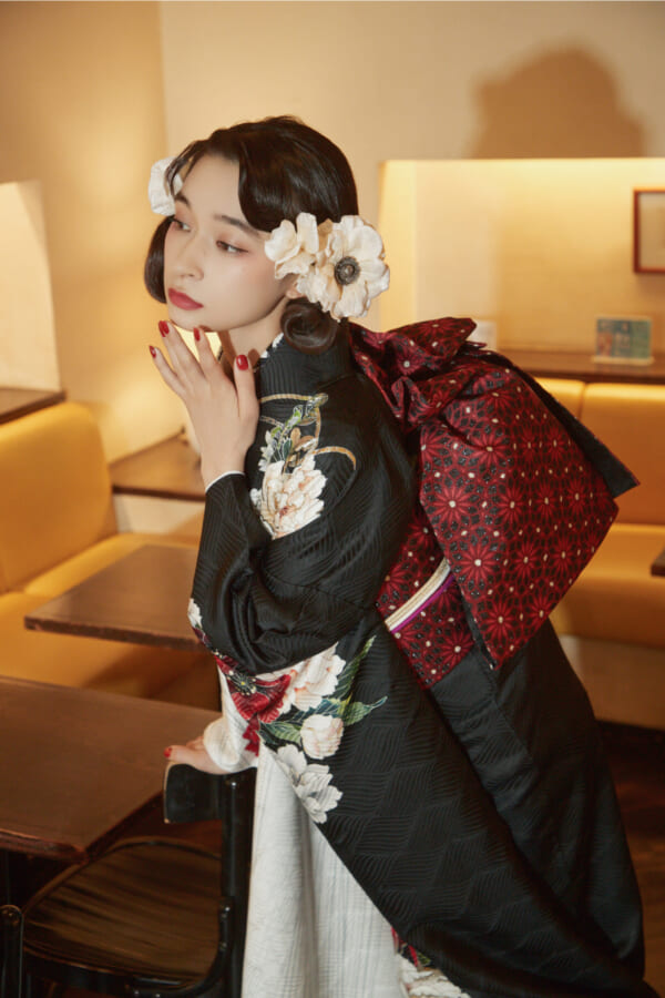 漆黒の華|振袖レンタル FL-019